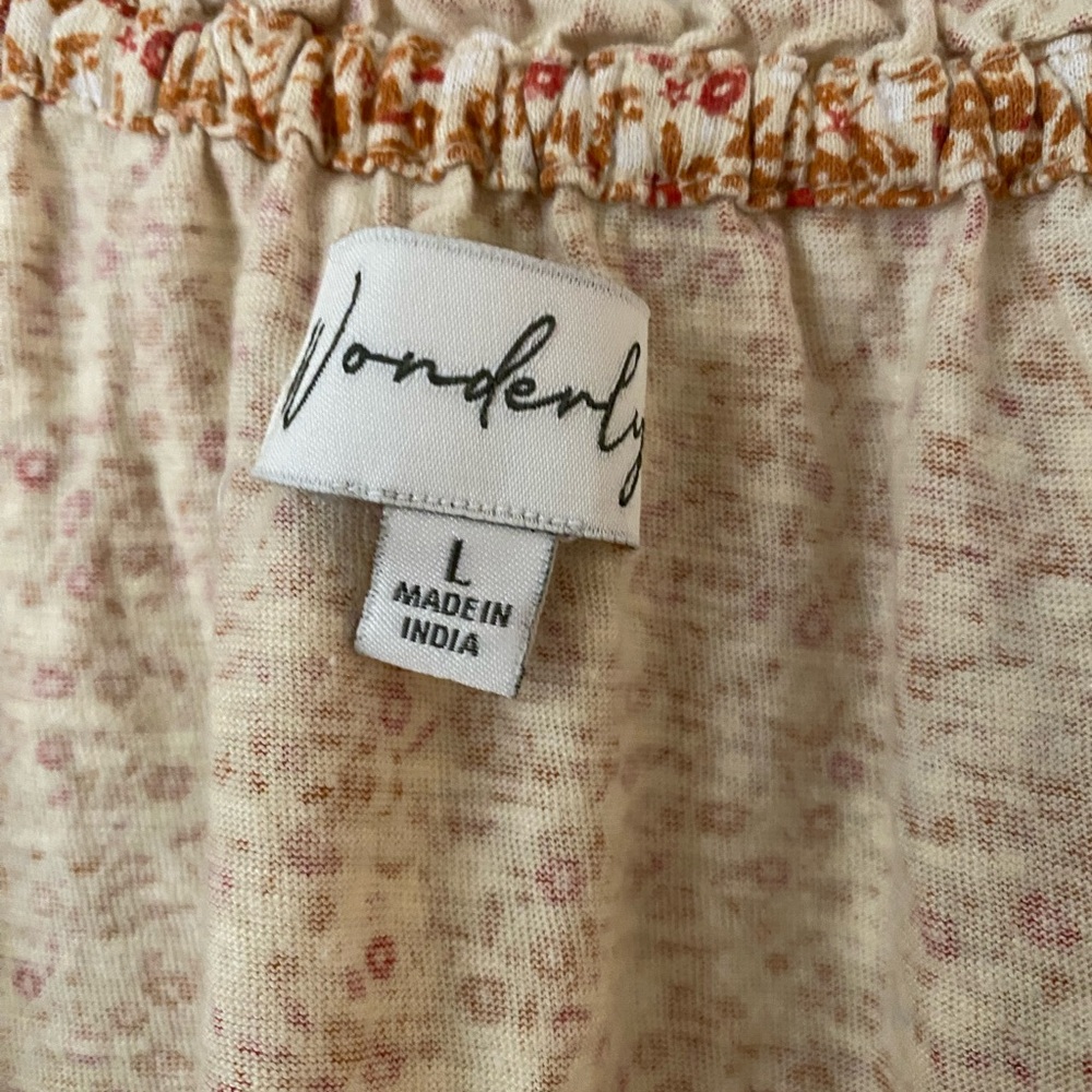 Wonderly Brown and Cream Floral Tie-Neck Peasant Blouse - Picture 3 of 5